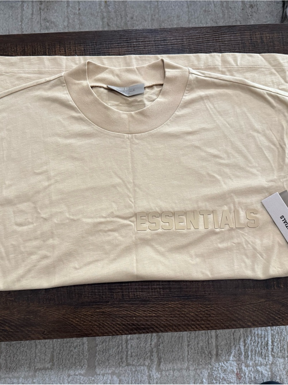 Essentials Crewneck Tee in Beige with Black Logo Patch